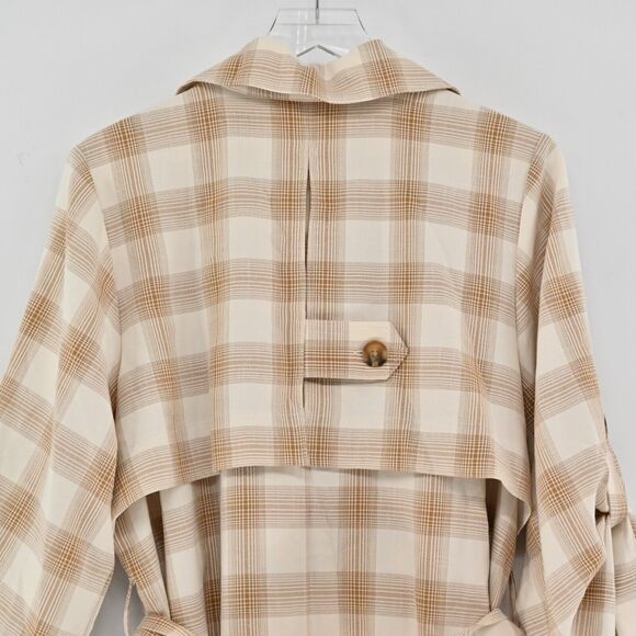CARA SANTANA Jacket Womens Sz L She‎ Loves The Attention Plaid Print Trench Coat - Picture 7 of 15